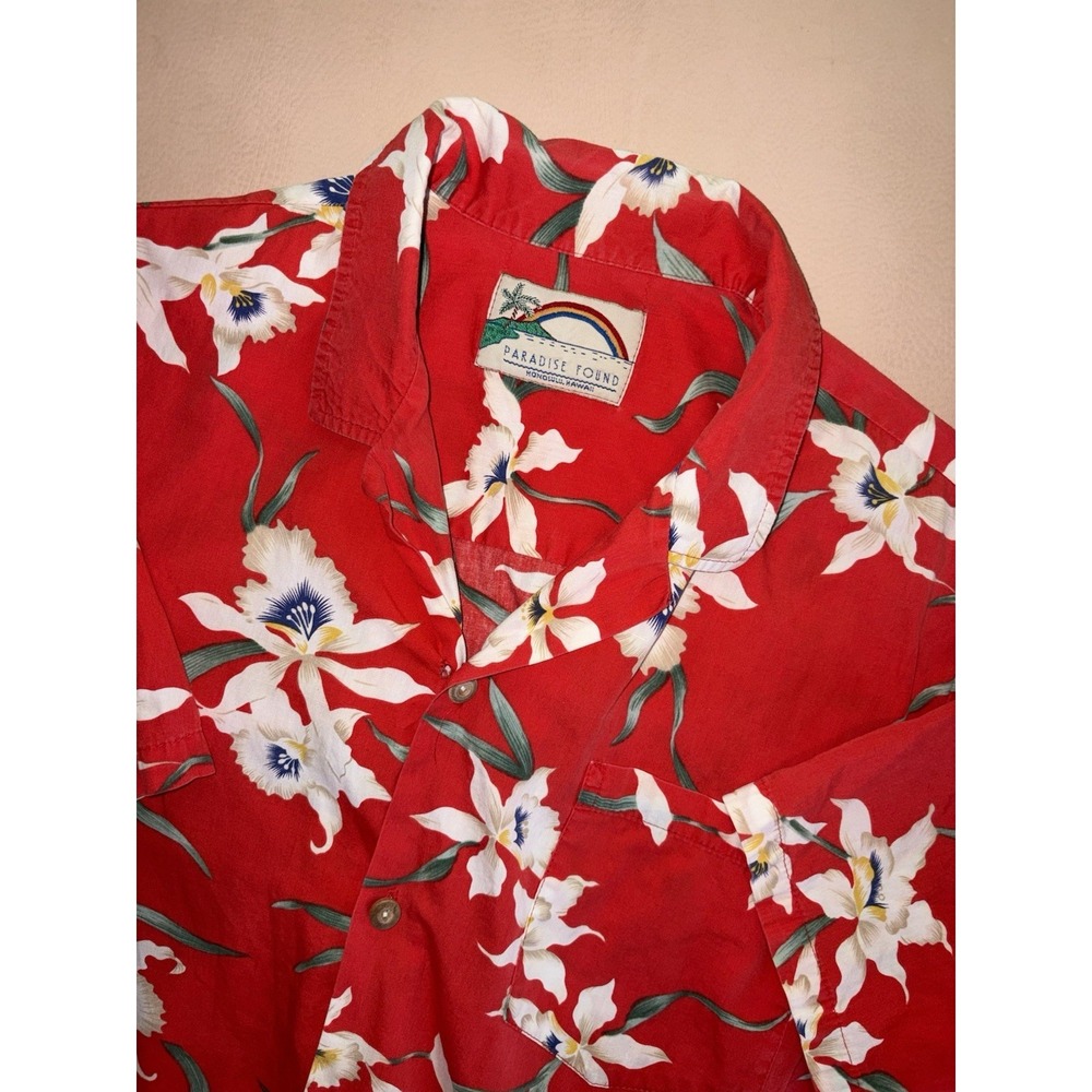 Paradise Found Hawaiian Shirt Mens Small Red Parrot Tropical Magnum PI VTG